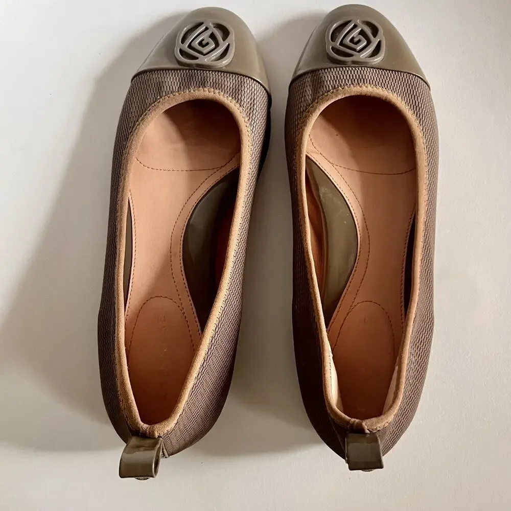 Taryn Rose Paige Ballet Flats Womens 8.5B Taupe Brown Two Tone Cap Toe